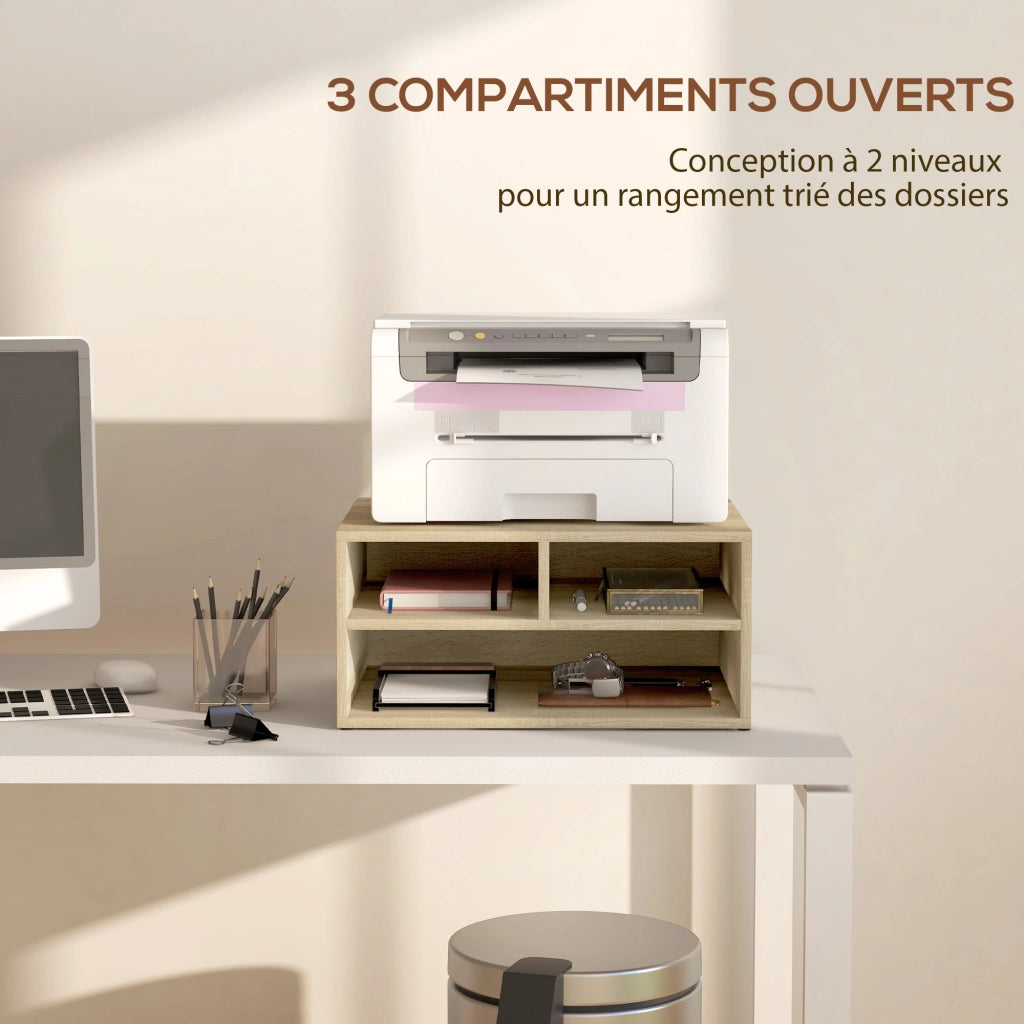 Organizzatore scrivania legno 3 compartimenti supporto stampante ¨C zephmum ¨C 47x40x22.5 cm