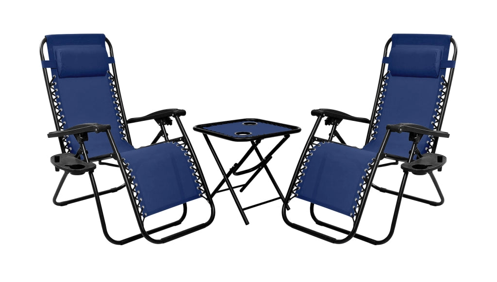 Sedia A Gravità Zero Sdraio Reclinabile Pieghevole Con Poggiatesta Poltrona Casa Terrazzo Giardino Struttura In Acciaio - Set Blu2