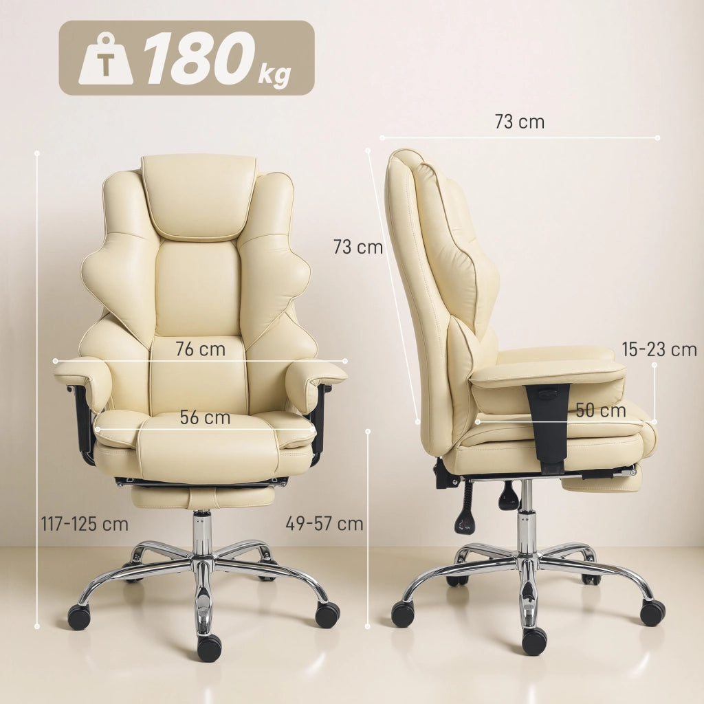 Sedia da Ufficio ¨C Minimal ¨C Pelle PU, Metallo, Bianco Crema, 76x73x117-125 cm