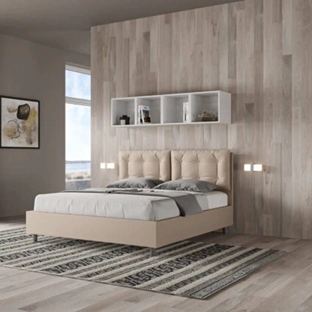 Letto matrimoniale senza rete imbottito 160x210 similpelle tortora Annalisa
