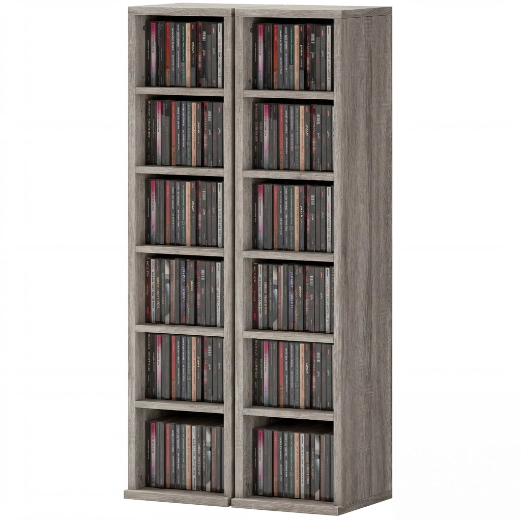 Armadio per CD e DVD ¨C zephmum ¨C 2 colonne, 12 compartimenti, 21x23x89 cm, grigio