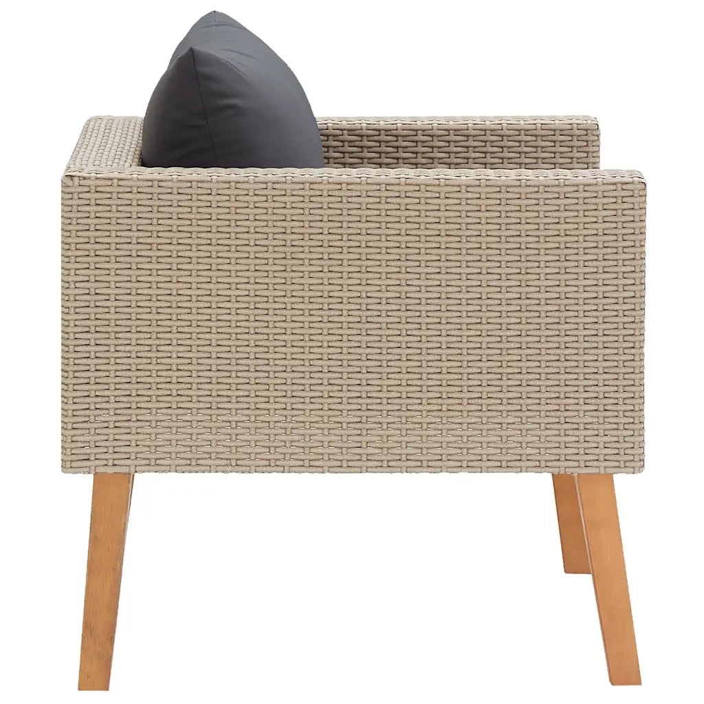 Divano da Giardino Singolo con Cuscini-Sofa da Giardino-Divano da esterno in Polyrattan Beige