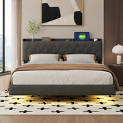 Letto imbottito matrimoniale 160x200 cm con LED a colori variabili; porta USB; contenitore; grigio