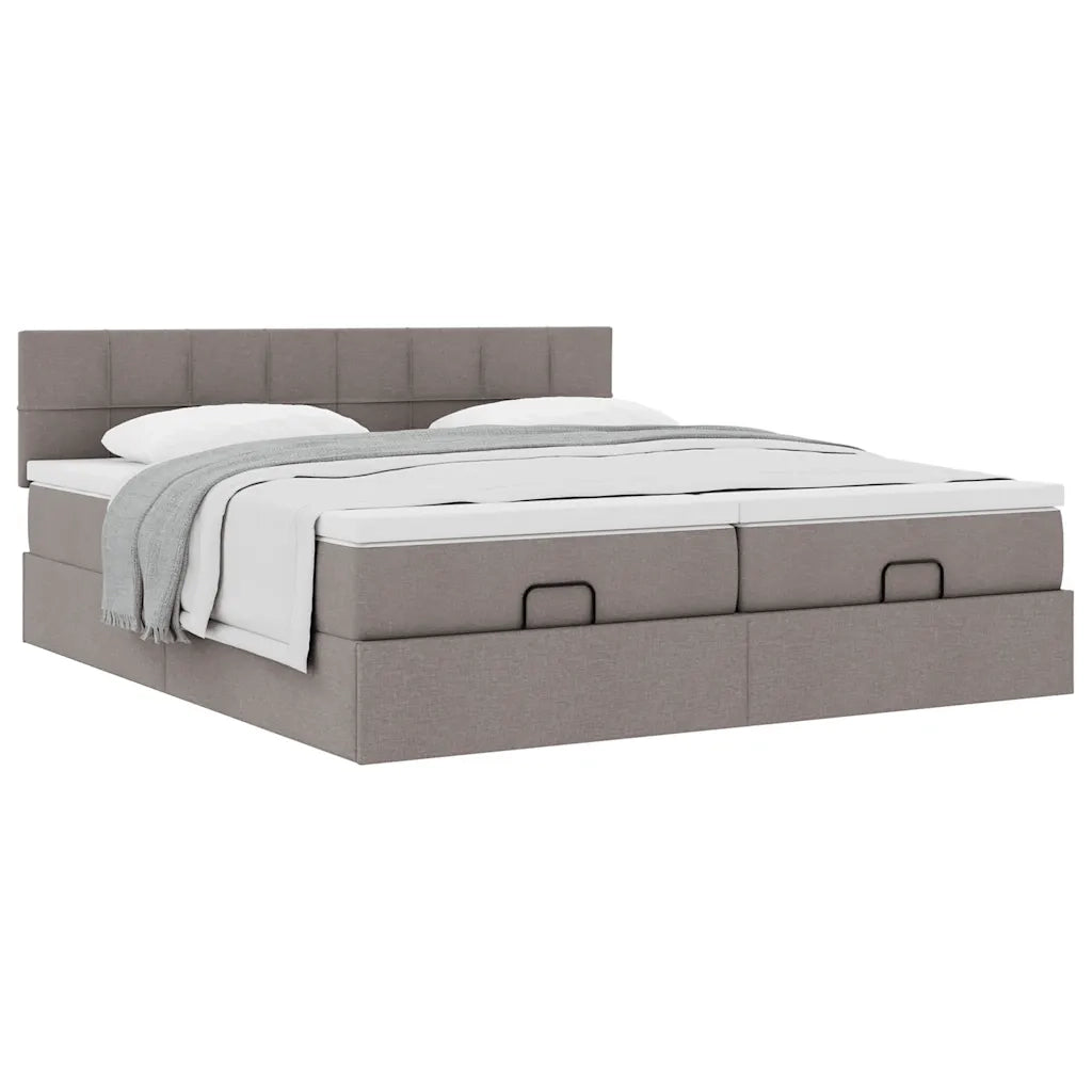 Struttura Letto Pouf con Materassi Tortora 200x200 cm Tessuto