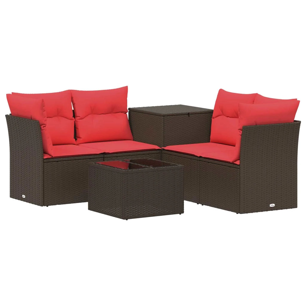 Set di divani 6 pz Marrone e Rosso Rattan sintetico e Acciaio 3447349
