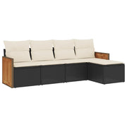 Set Divani da Giardino 5 pz | Set Salotto da Giardino con Cuscini in Polyrattan Nero