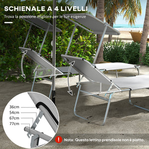 Set 2 Sdraio da Giardino 187x58x36 cm Pieghevoli con Tettuccio Regolabile in Tessuto Oxford e Metallo Grigio Chiaro
