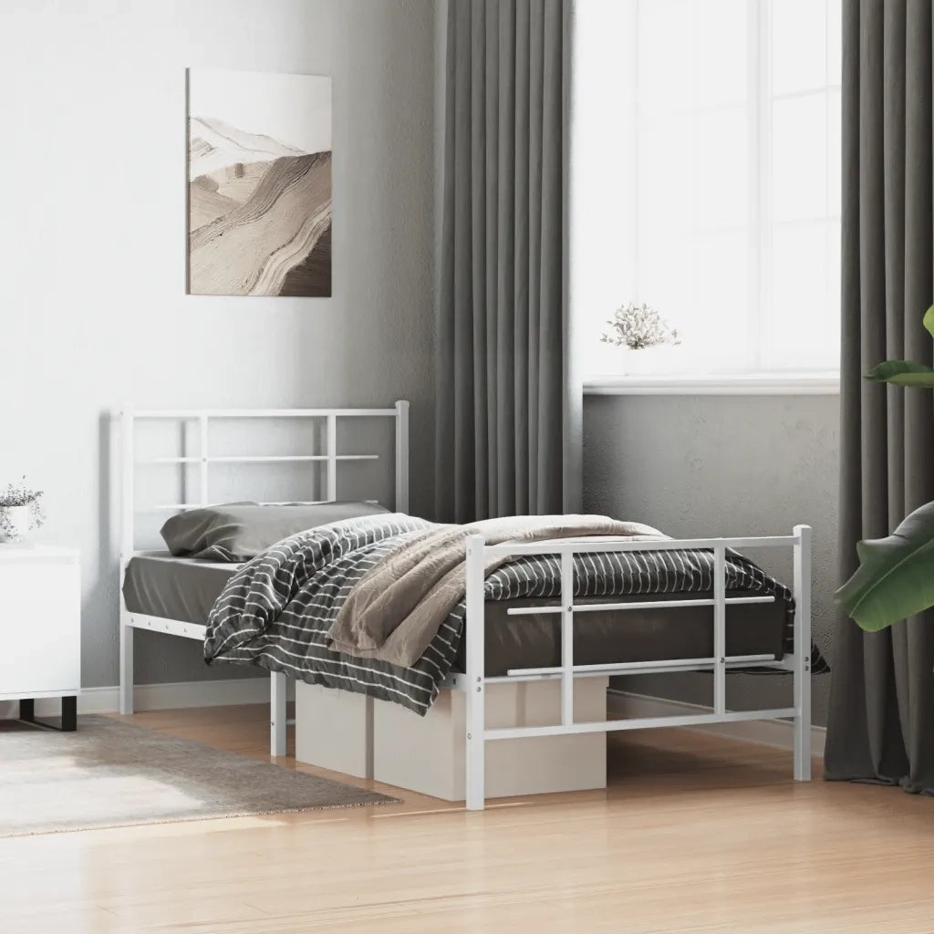 Giroletto con Testiera e Pediera-Struttura Letto Metallo Bianco 90x190 cm 490981