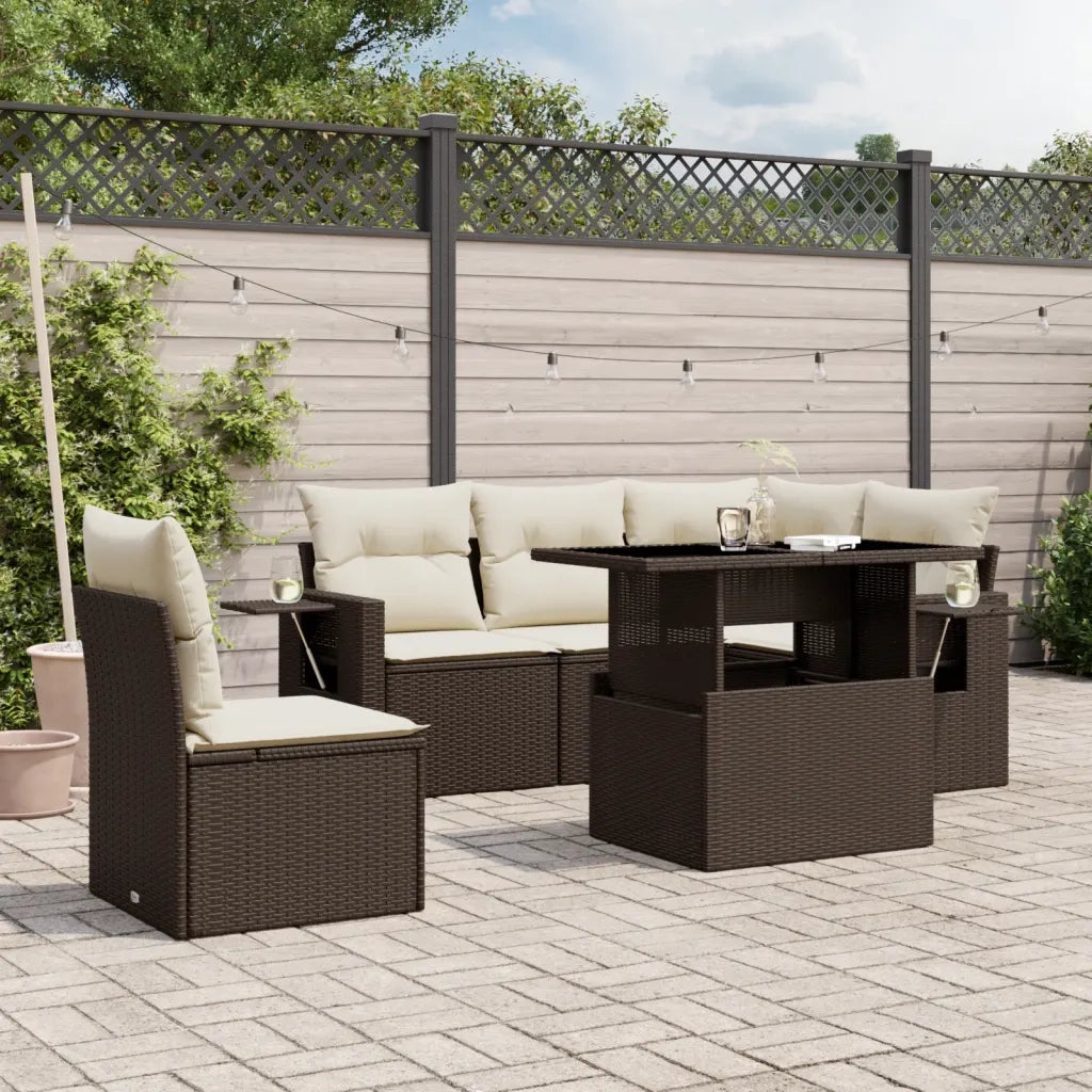 Set Divano da Giardino 6 pz con Cuscini Marrone in Polyrattan 3267913