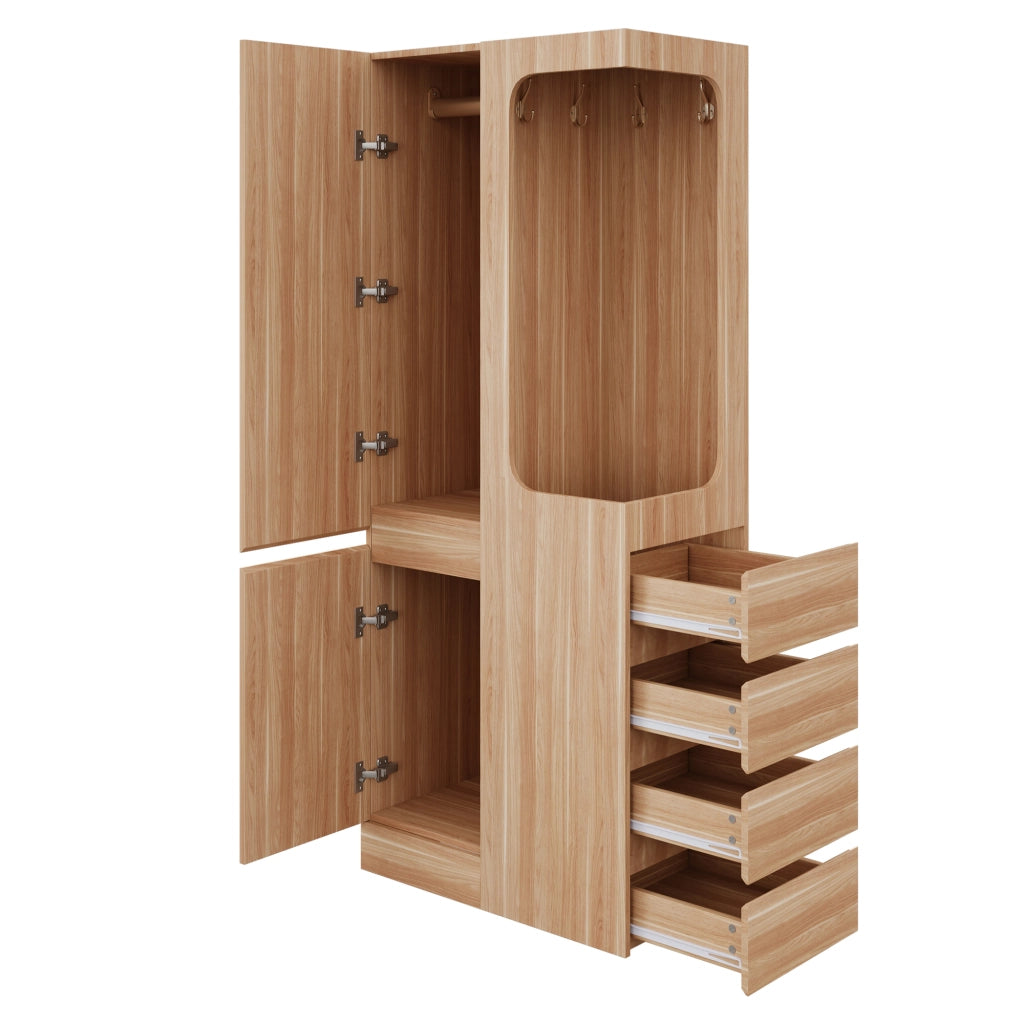 ARMADIO con 1 porta, 4 cassetti, 70 x 40 x 170 cm, Legno naturale