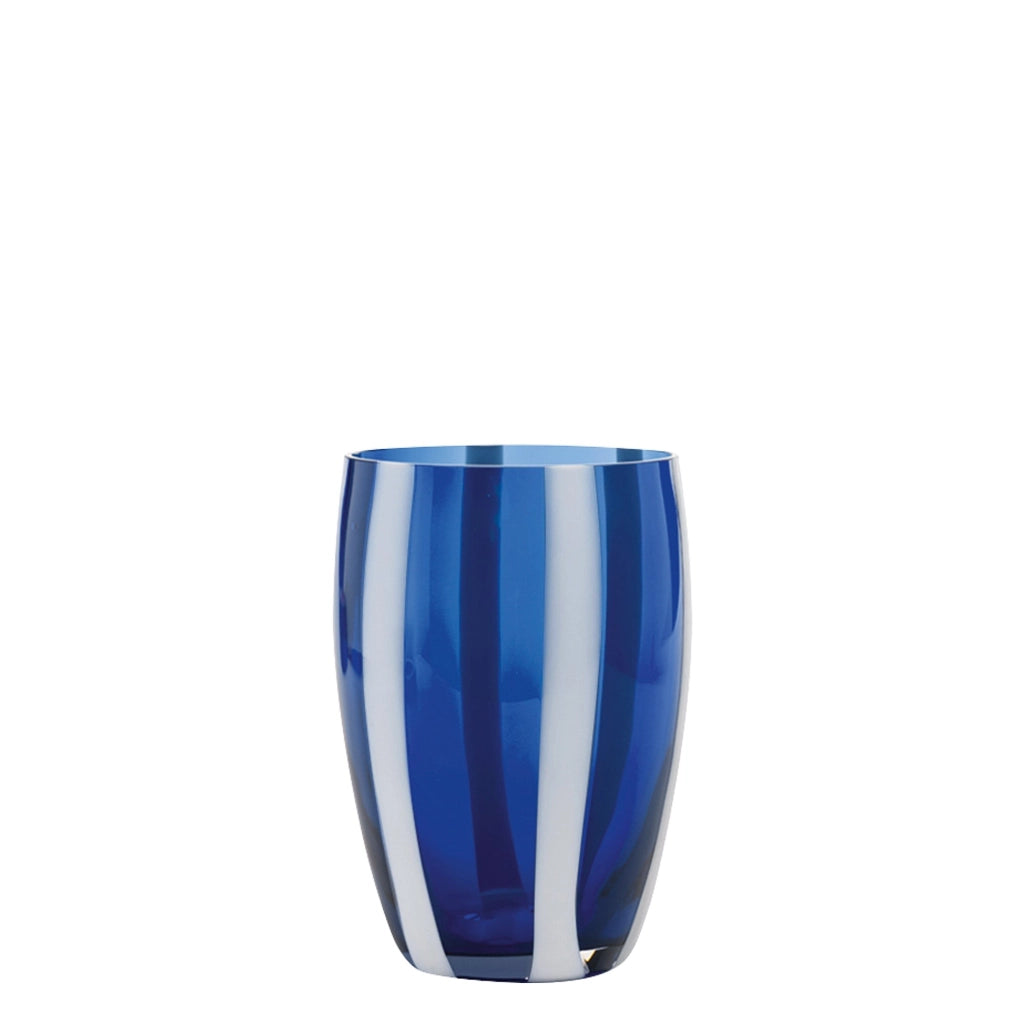 Set 6 Bicchieri Tumbler Gessato Blu in Vetro Soffiato a Bocca Lavorato a Mano Artigianale Elegante e Raffinato per Tavola Moderna e Tradizionale