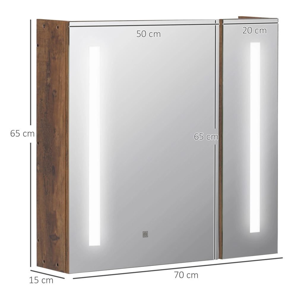 Specchiera Bagno con Luci LED e 2 Ante ¨C zephmum ¨C Marrone 70x15x65cm