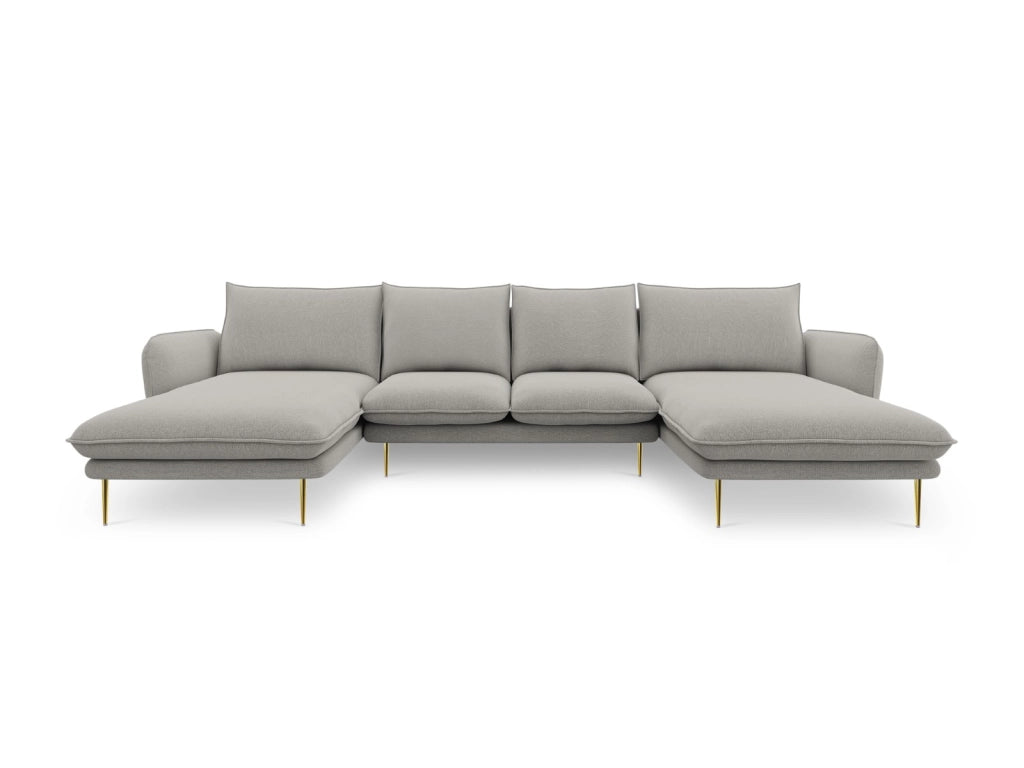 Cosmopolitan Design - Divano panoramico "Vienna" 6 posti in tessuto strutturato grigio chiaro 