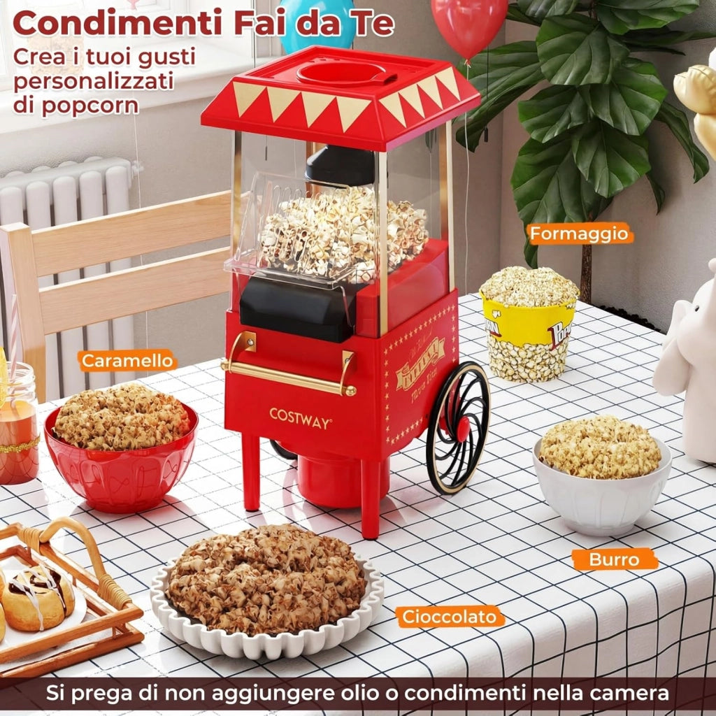 1200W Macchina Pop Corn, Macchina Popcorn ad Aria Calda con Misurino Pronta in 2 Minuti, Senza Olio, Design Retro e Portatile per Serata Cinema Casa