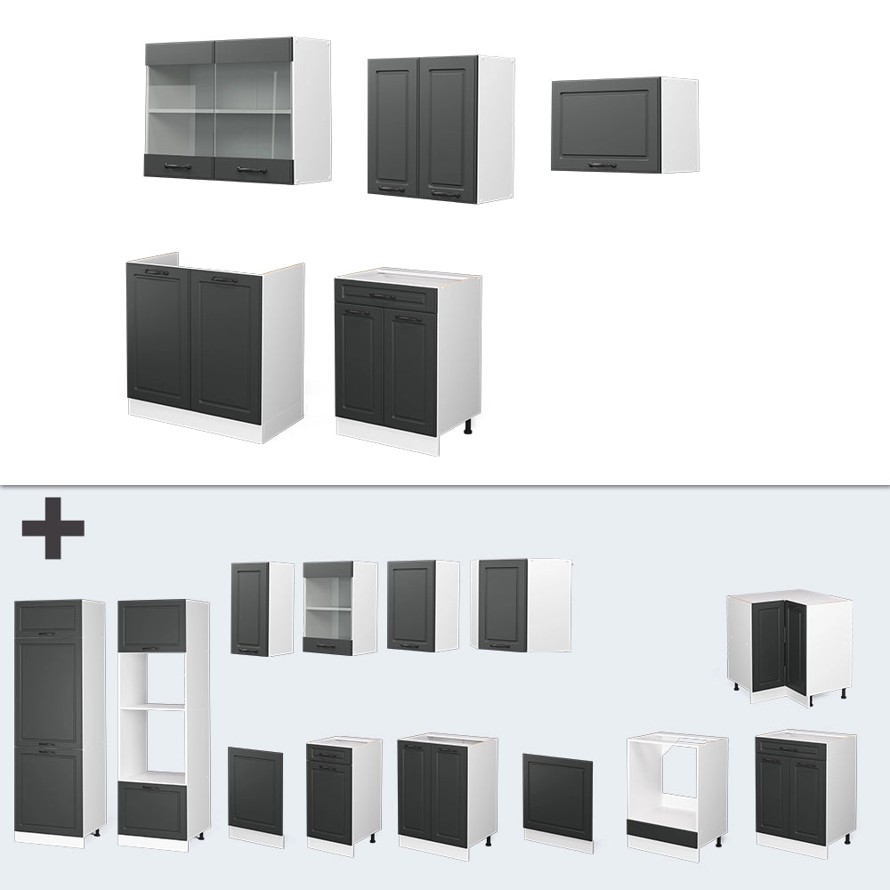 Vicco Cucina componibile Antracite casa di campagna/bianco 200 cm senza piano di lavoro