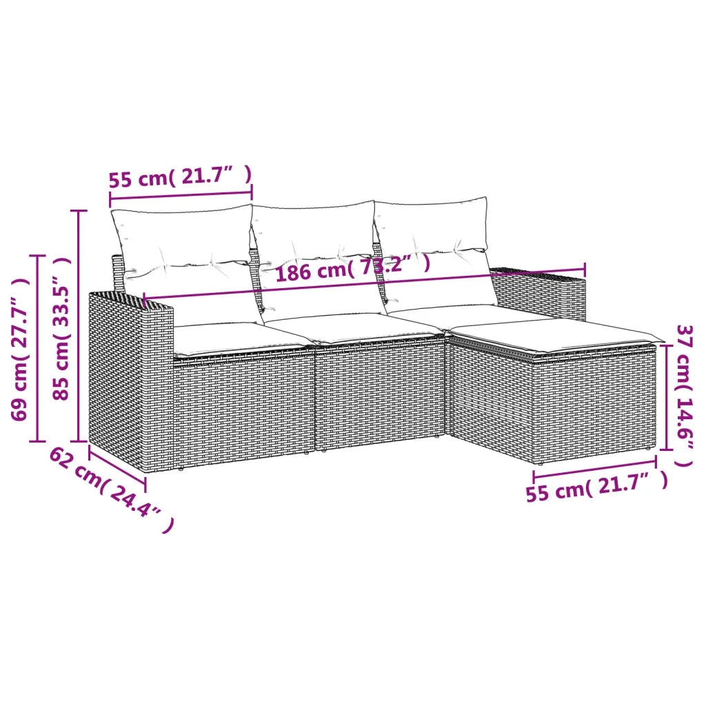 Salotto da Giardino-Set Divani da Giardino 4 pz con Cuscini Nero in Polyrattan 679655