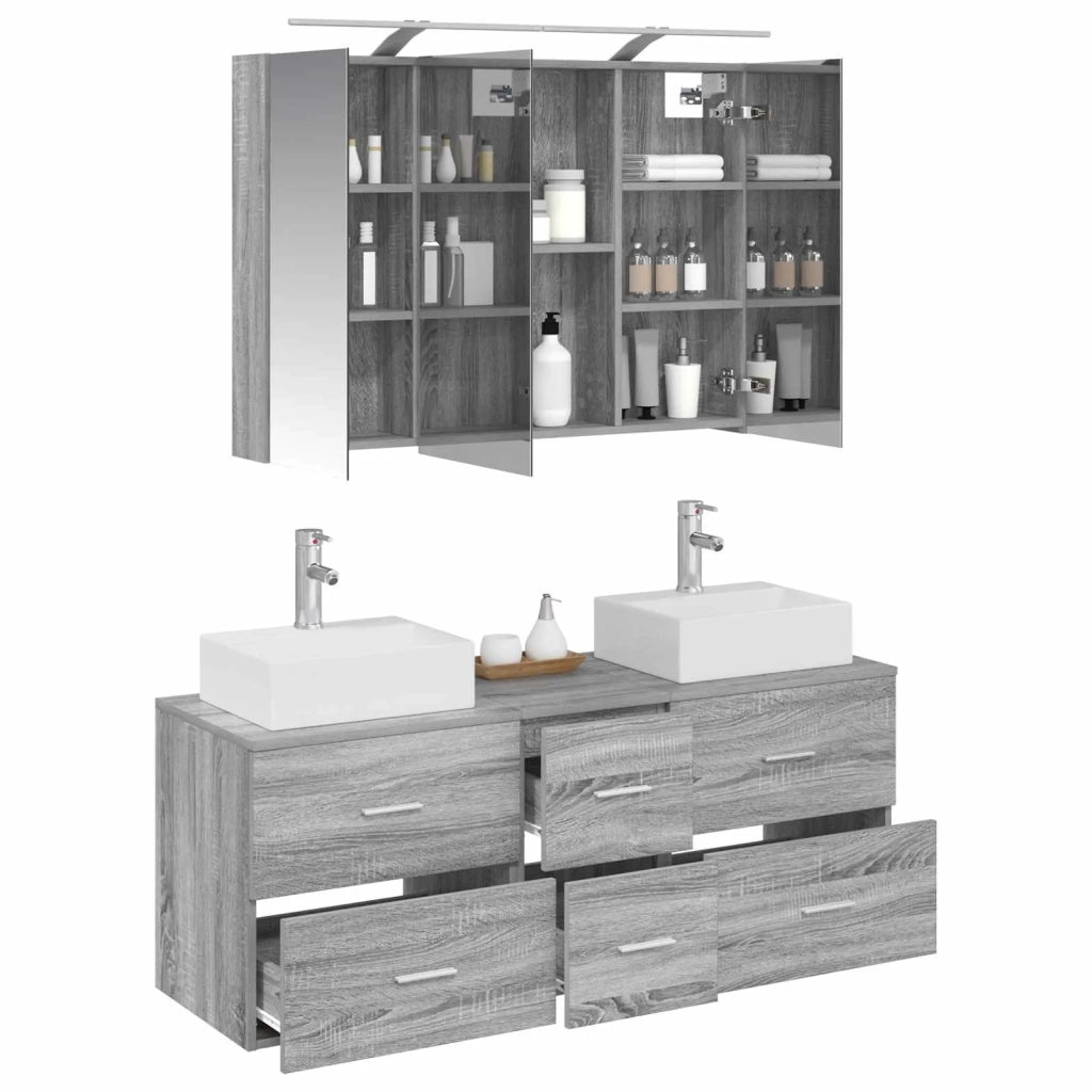 Set di mobili per il bagno 4 pcs Sonoma grigio 3406820
