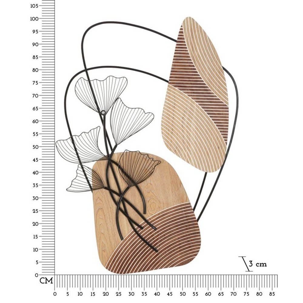 Pannello Decorativo 3D da Parete in Metallo e Legno con Foglie - TALI