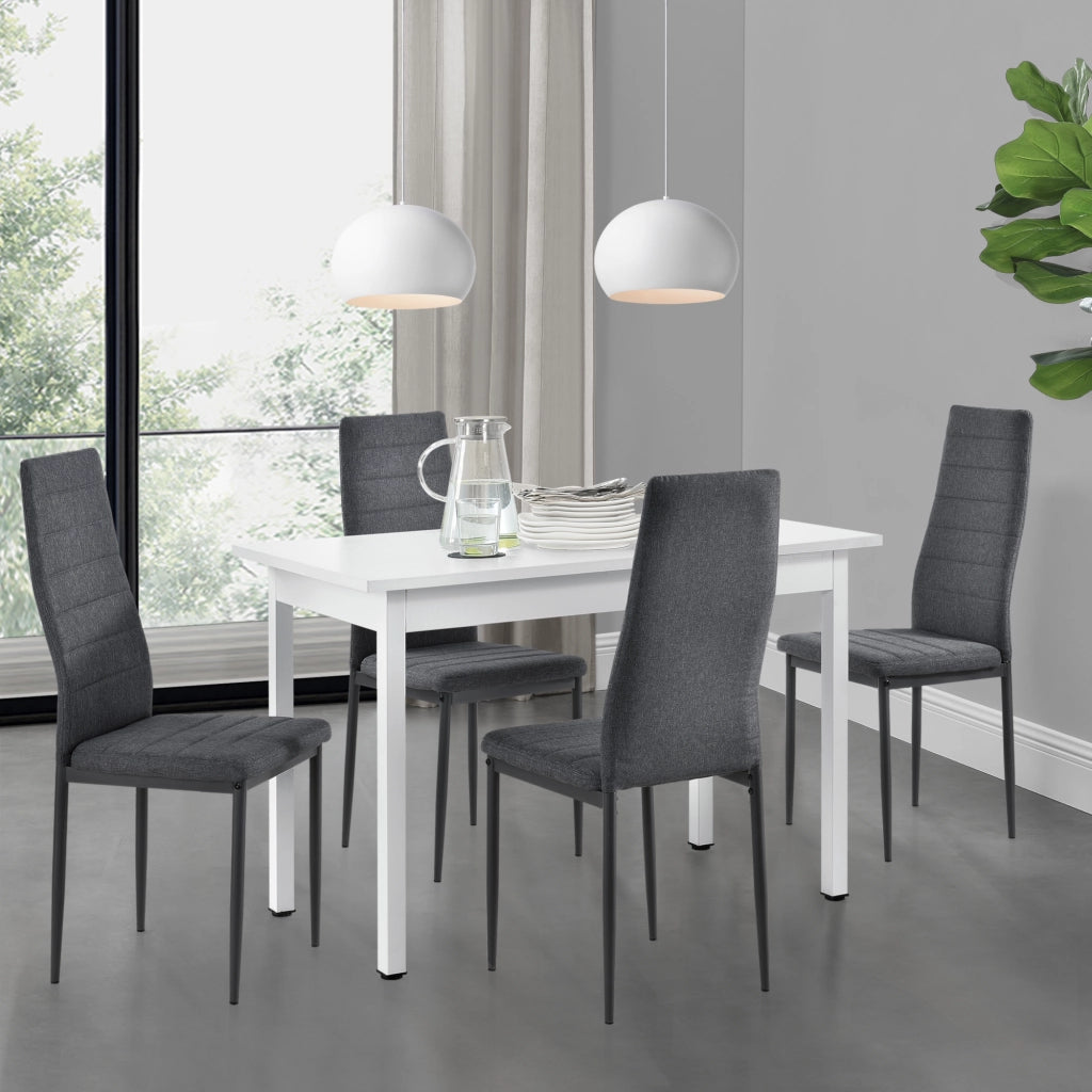 [en.casa] Arredo Sala da Pranzo Tavolo 120 x 60 x 75 cm MDF Bianco con 4 Sedie Imbottite 96 x 43 x 52 cm Acciaio Poliestere Grigio