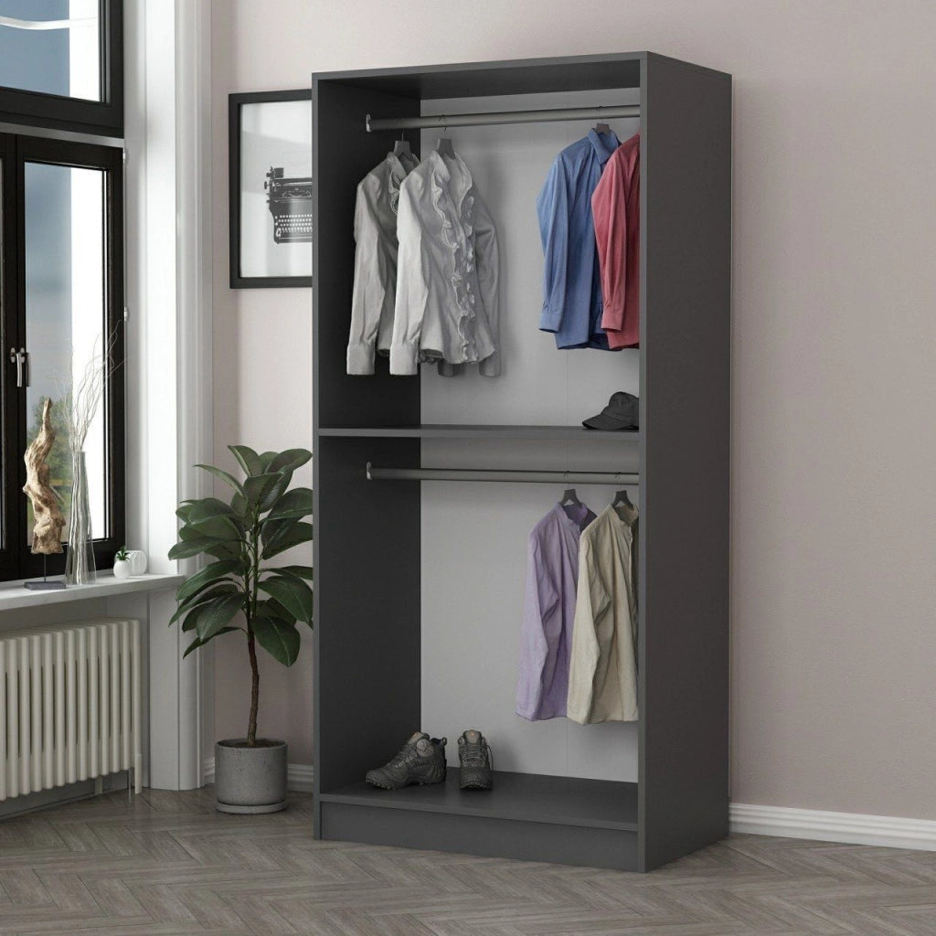 Armadio Camera da Letto Moconesi, Guardaroba 2 Ante Appendiabiti, 90x210h cm Nero Antracite