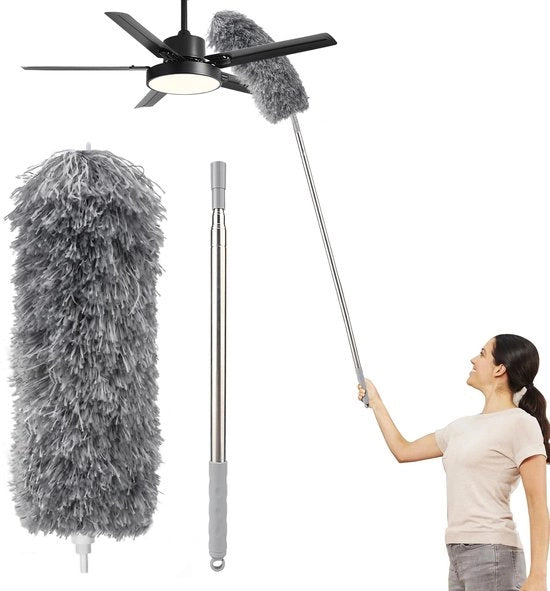 Stendardo telescopico in tessuto, lavabile, stendardo tessile estensibile 2,5 m, stendardo flessibile per soffitti, ragnatele, ventilatore soffitto per soffitti alti