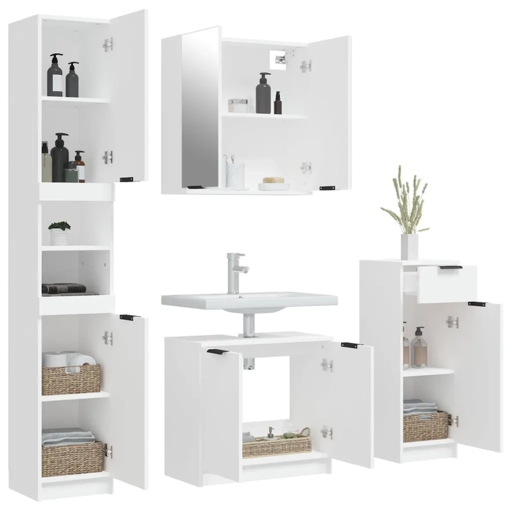 Set di Mobili da Bagno 4 pz Bianco in Legno Multistrato 3115884