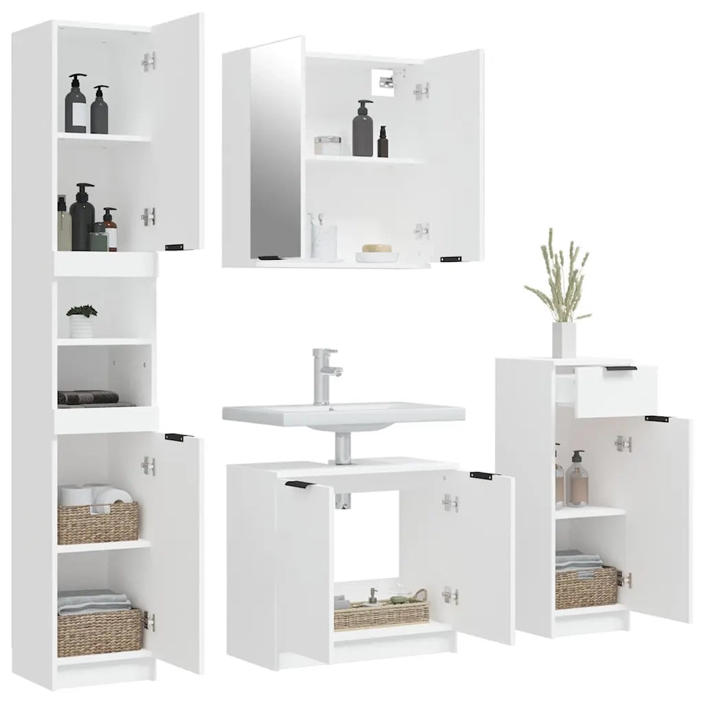 Set di Mobili da Bagno 4 pz Bianco in Legno Multistrato 3115884