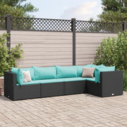 Set Divani da Giardino 5 pz con Cuscini Nero in Polyrattan