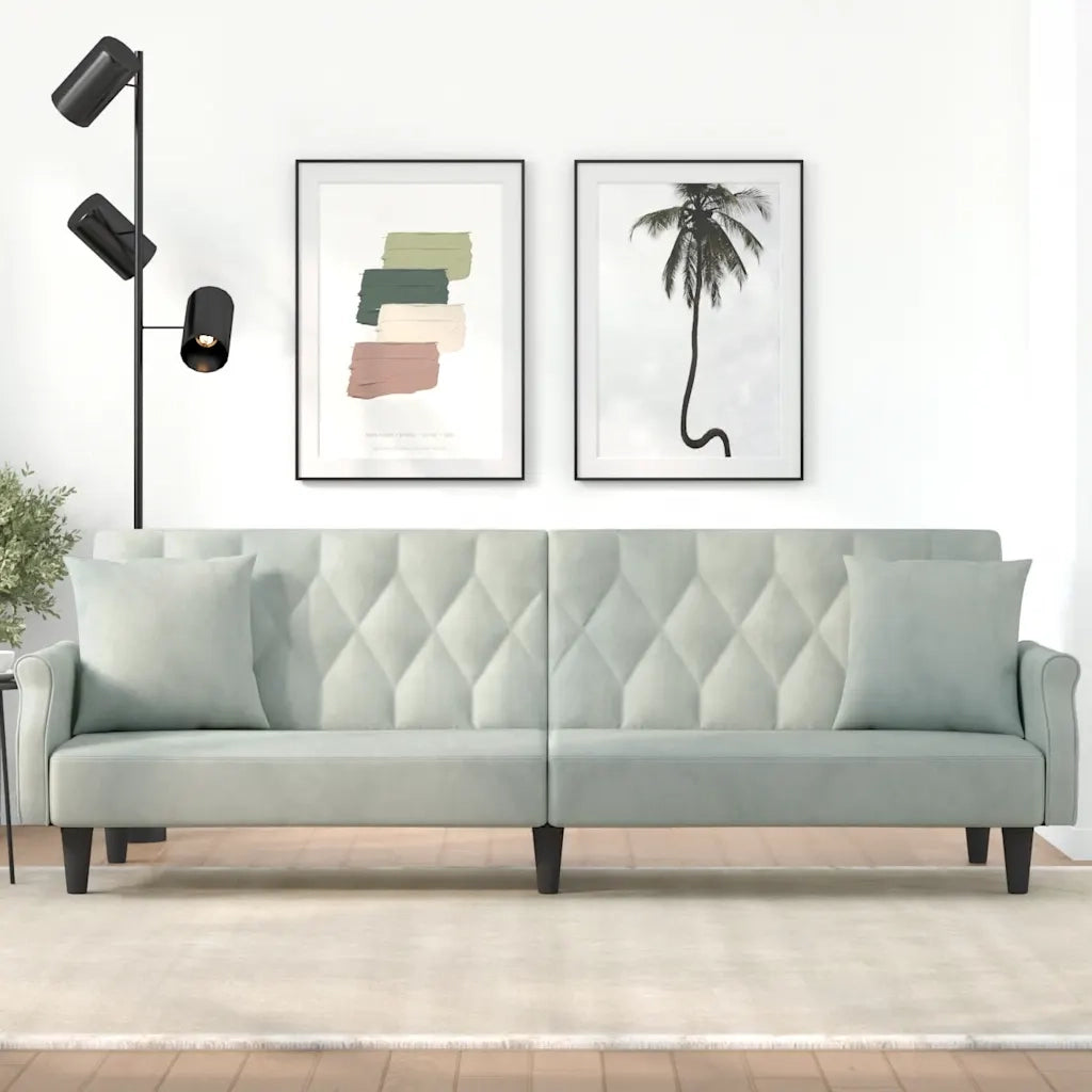 Divano letto | Sof¨¤ letto | Letto singolo con Braccioli Grigio Chiaro in Velluto