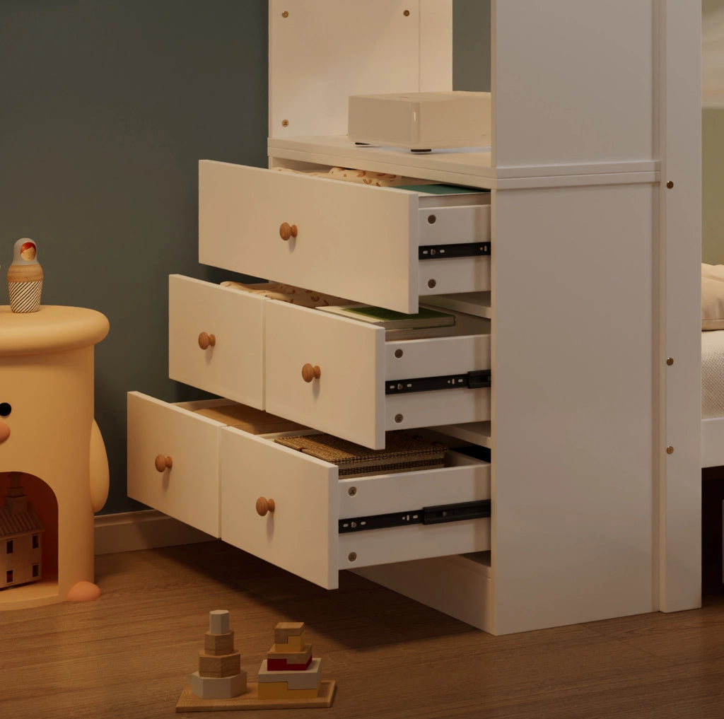 Letto singolo per bambini 90x200 cm con contenitore, bianco
