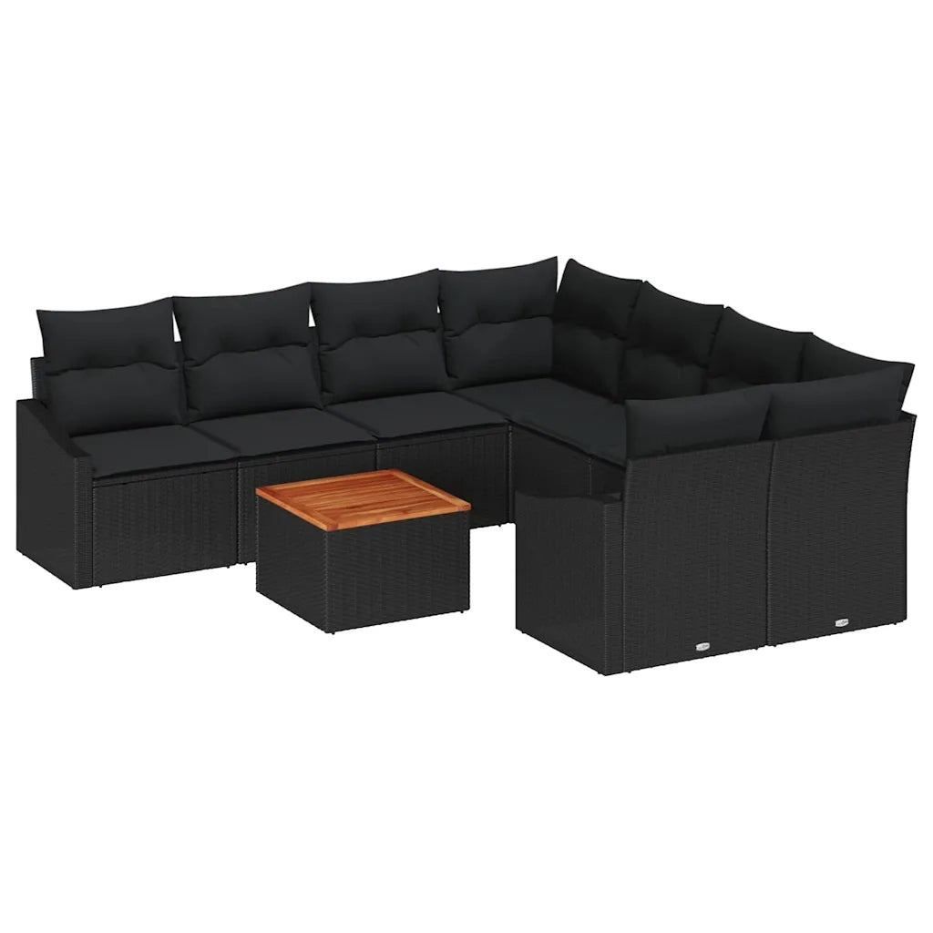 Set Divano da Giardino con archiviazione 9 pcs Nero polyrattan