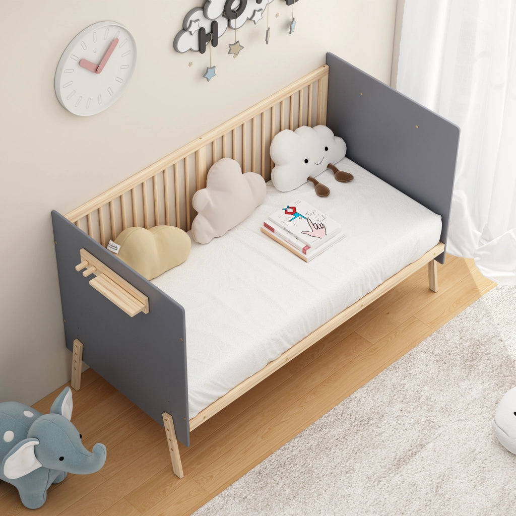 Lettino in legno massello 140x70x86 3 altezze blu-grigio usabile come divano senza materasso