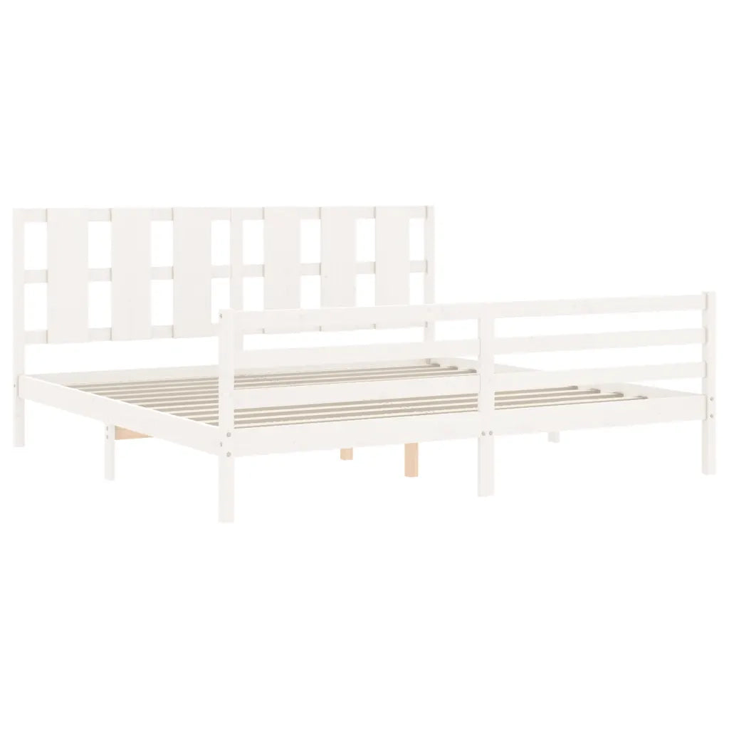 Giroletto con Testiera-Struttura Letto con testiera Bianco 200x200 cm in Legno Massello 618360