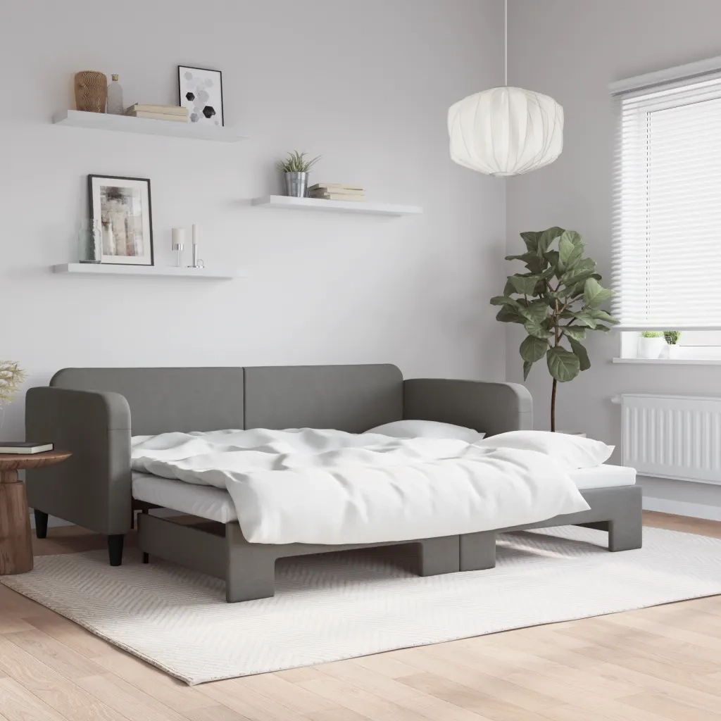 Divano Letto con Letto Estraibile-Sofa Letto-Daybed Grigio Scuro 90x200cm Tessuto 329283
