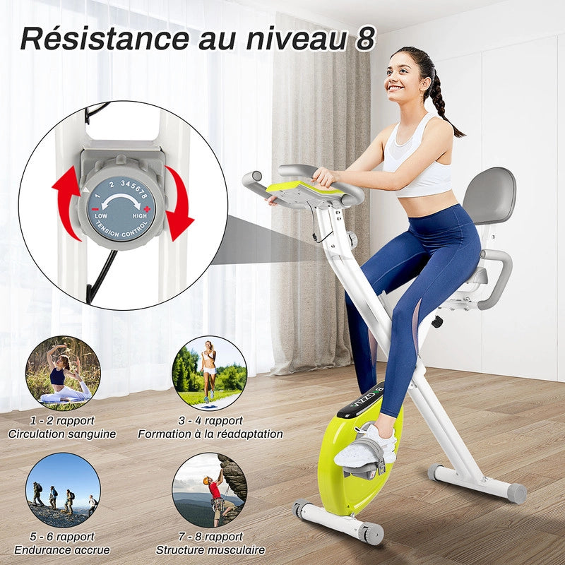 Cyclette pieghevole , resistenza magnetica a 8 livelli, sedile regolabile, con volano magnetico da 2,5 kg, silenziosa e liscia