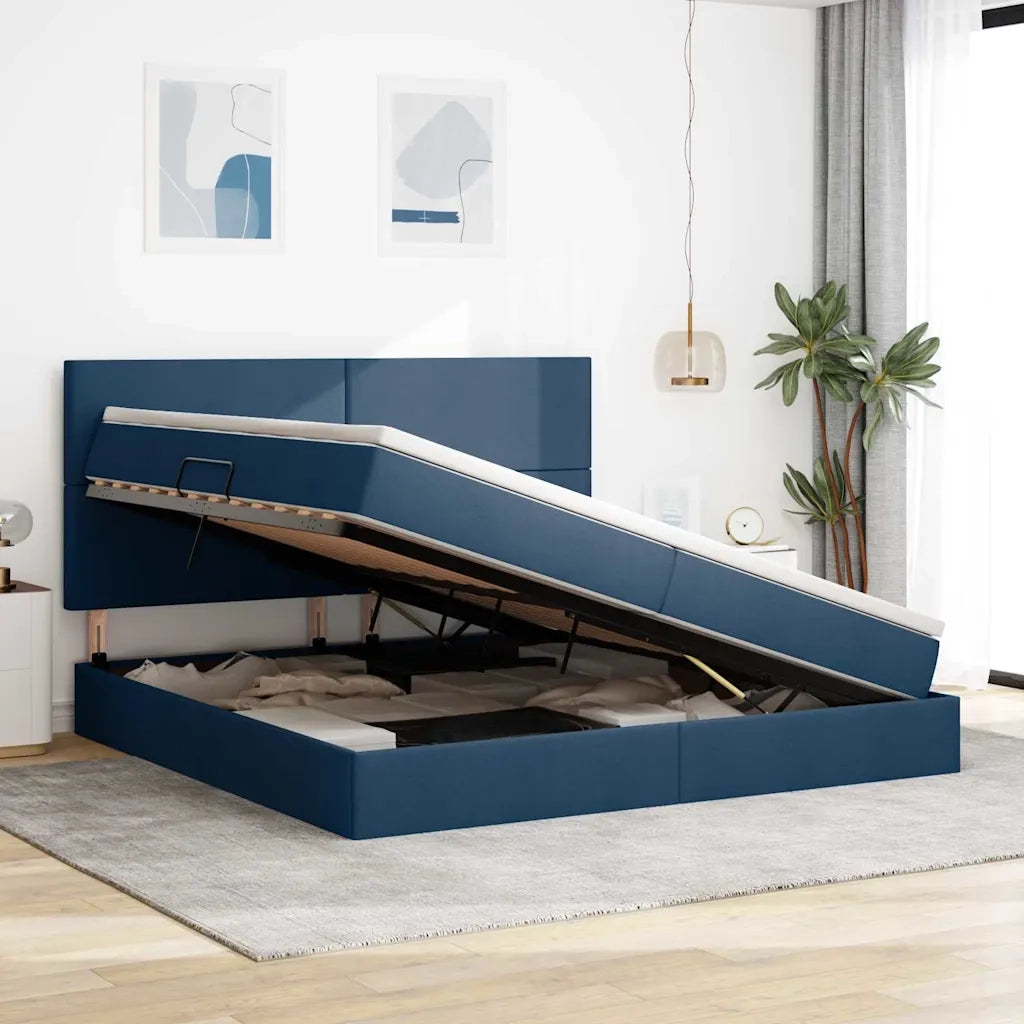 Letto con contenitore e materasso Blu 200 x 200 cm Poliestere