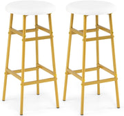 Set di 2 Sgabelli Alti Rotondi da Bar (Bianco) | Sgabelli con Seduta Imbottita, Pioggiapiedi Ergonomico, Portata 150 kg per Cucina e Sala da Pranzo, 33,5 x 33,5 x 73 cm