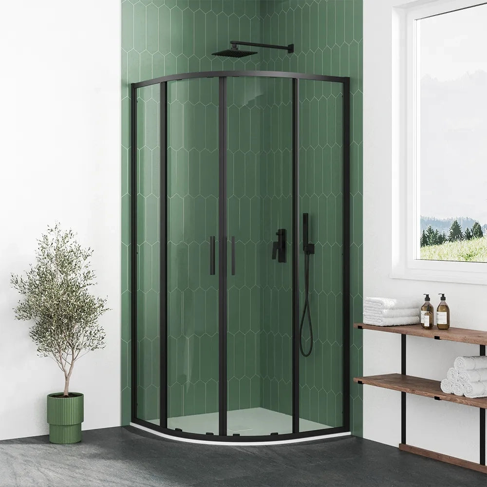 Box doccia semicircolare 80x80cm profili nero opaco slim vetro 6mm trasparente h190 | Portofino