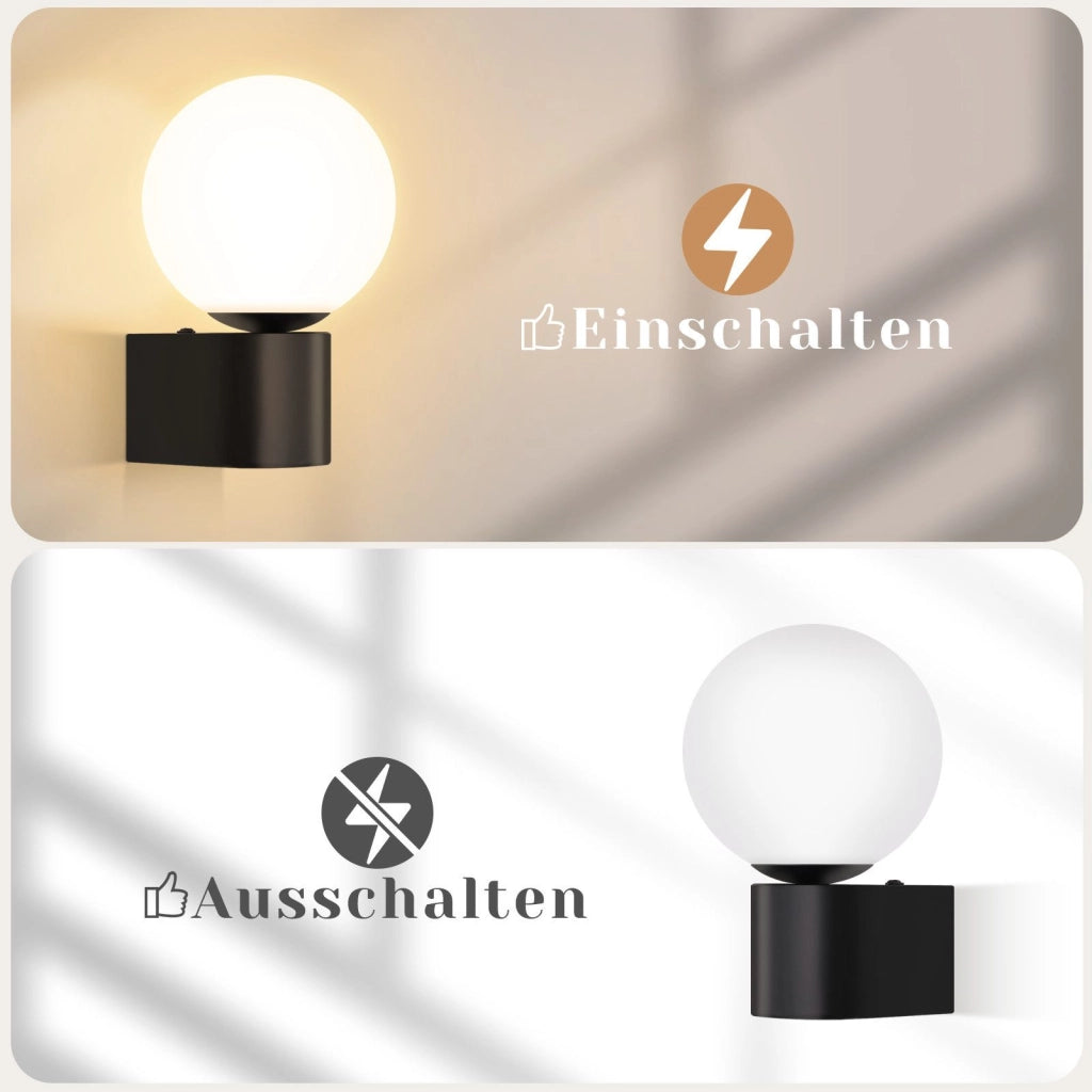 ZMH Lampada da parete per interni lampada da corridoio lampada da parete G9 in bianco e nero sfera di vetro
