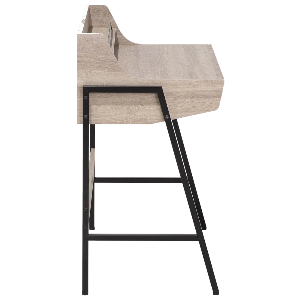 Scrivania da Ufficio in Legno Chiaro e Nero 77 x 46 cm Scaffale 2 Cassetti Scandinavo