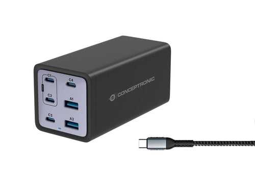 Conceptronic OZUL06BE 6 porte 200W USB-C caricabatt.