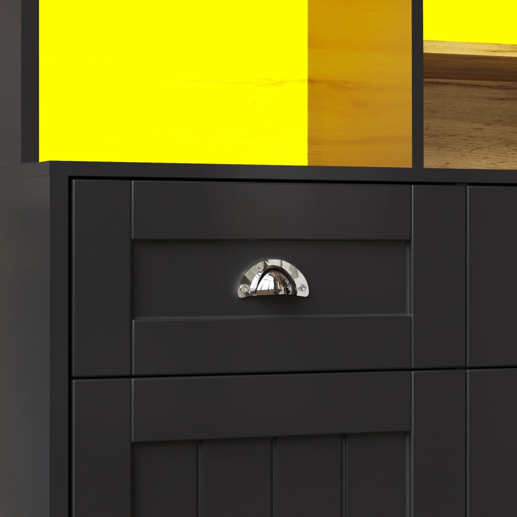 Credenza alta 140x40x175 cm con illuminazione LED controllabile da app in MDF nero