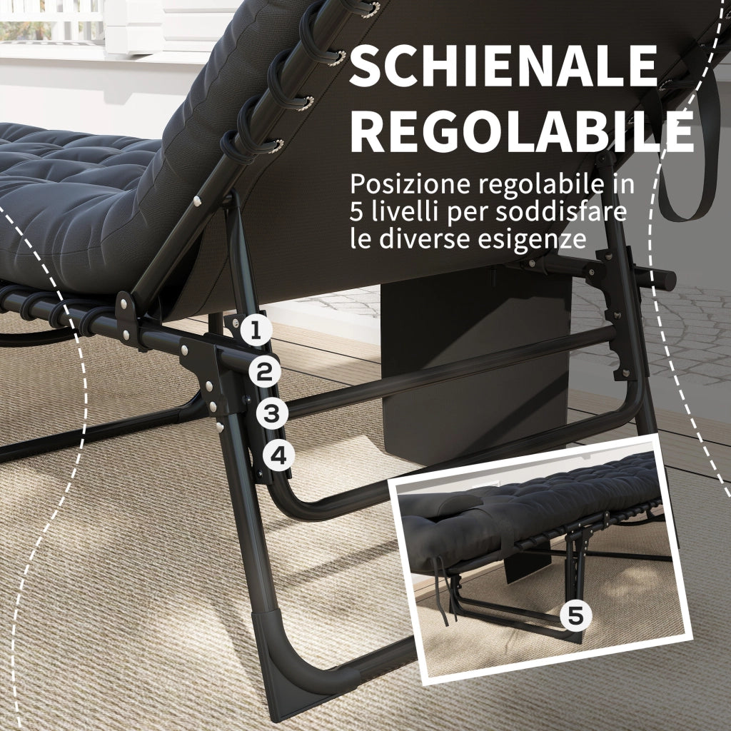 Lettino Pieghevole con Cuscino e Poggiatesta ¨C zephmum ¨C Nero 58x189x32.5 cm