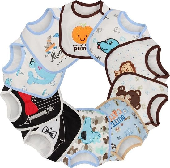 Set di asciugamani in cotone, 10 pezzi, asciugamani nutrizionali, alta idrosolubilità, impermeabili all'acqua, con bellissimi disegni e colori, asciugamani regalo, adatti per bambini da 1 a 3 anni, lavabili (stile casuale)