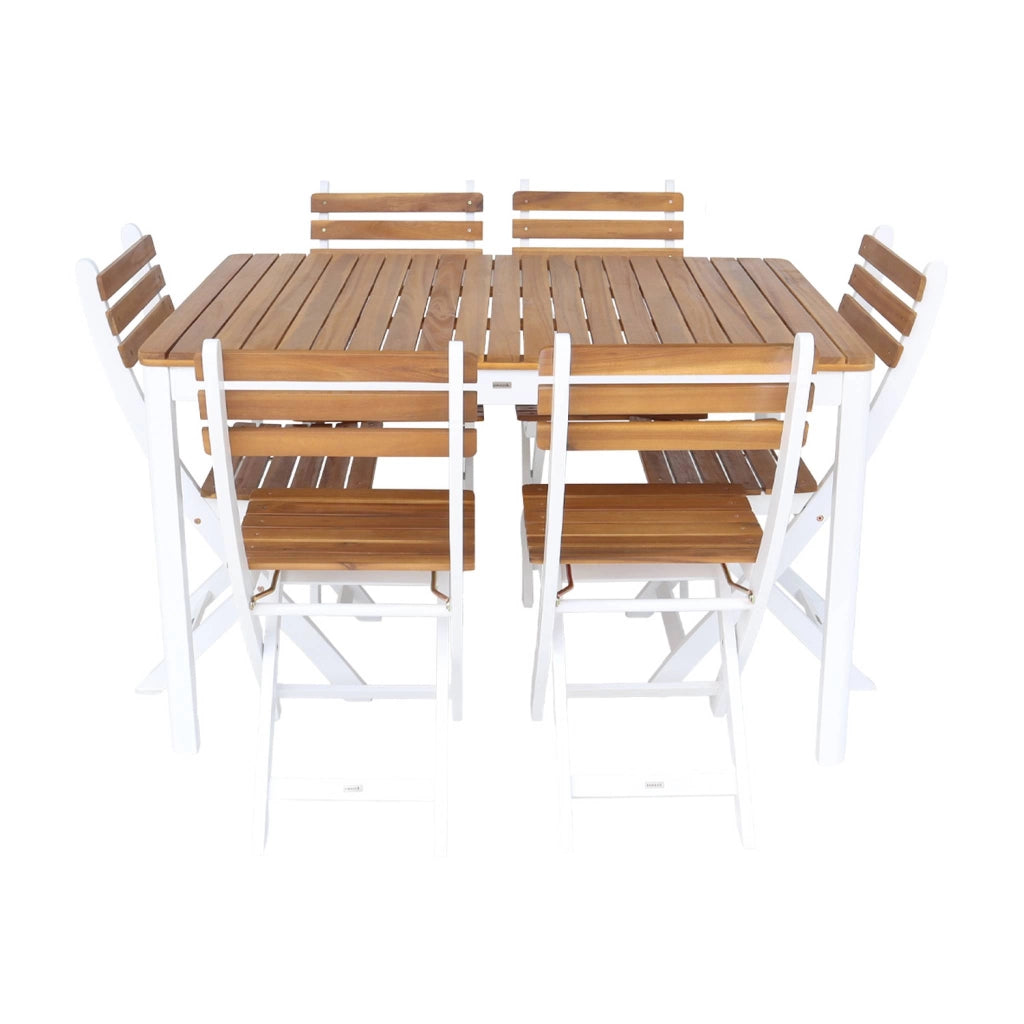 Set tavolo da giardino in acacia con angoli arrotondati con 8 sedie,