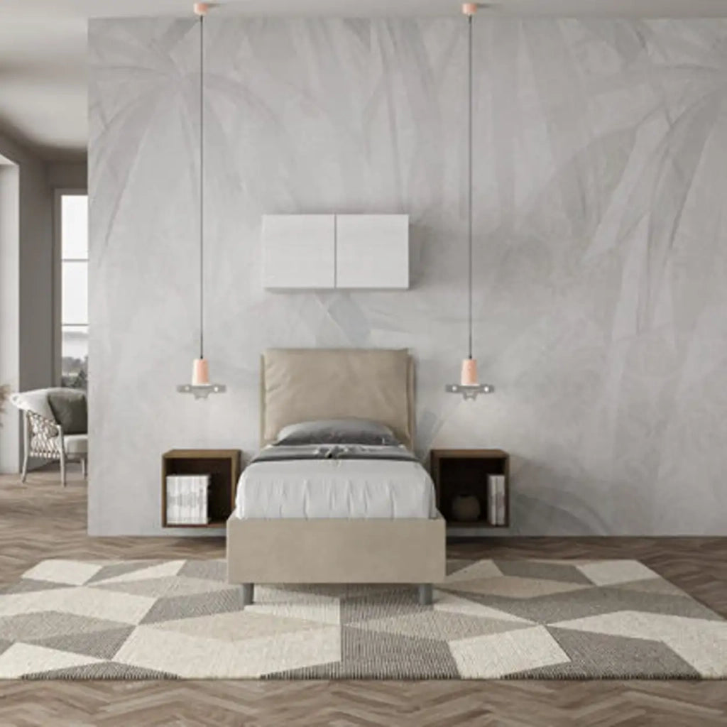 Letto singolo senza rete imbottito 80x200 microfibra sabbia Antea