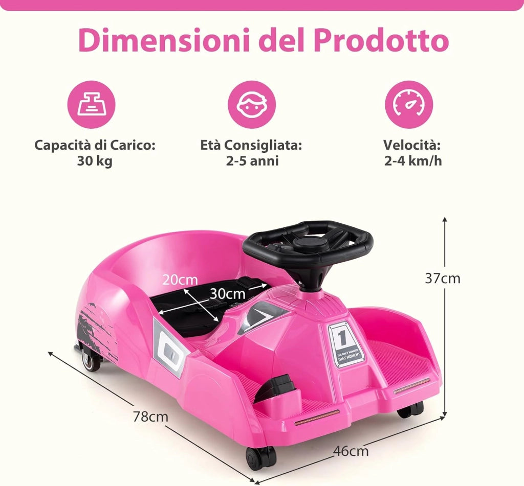 Go Kart Elettrico per Bambini, 12V Macchina Elettrica con Telecomando 3 Velocità Clacson Musica, 2-4 km/h, Regalo per Bambini 2-5 Anni (Rosa)