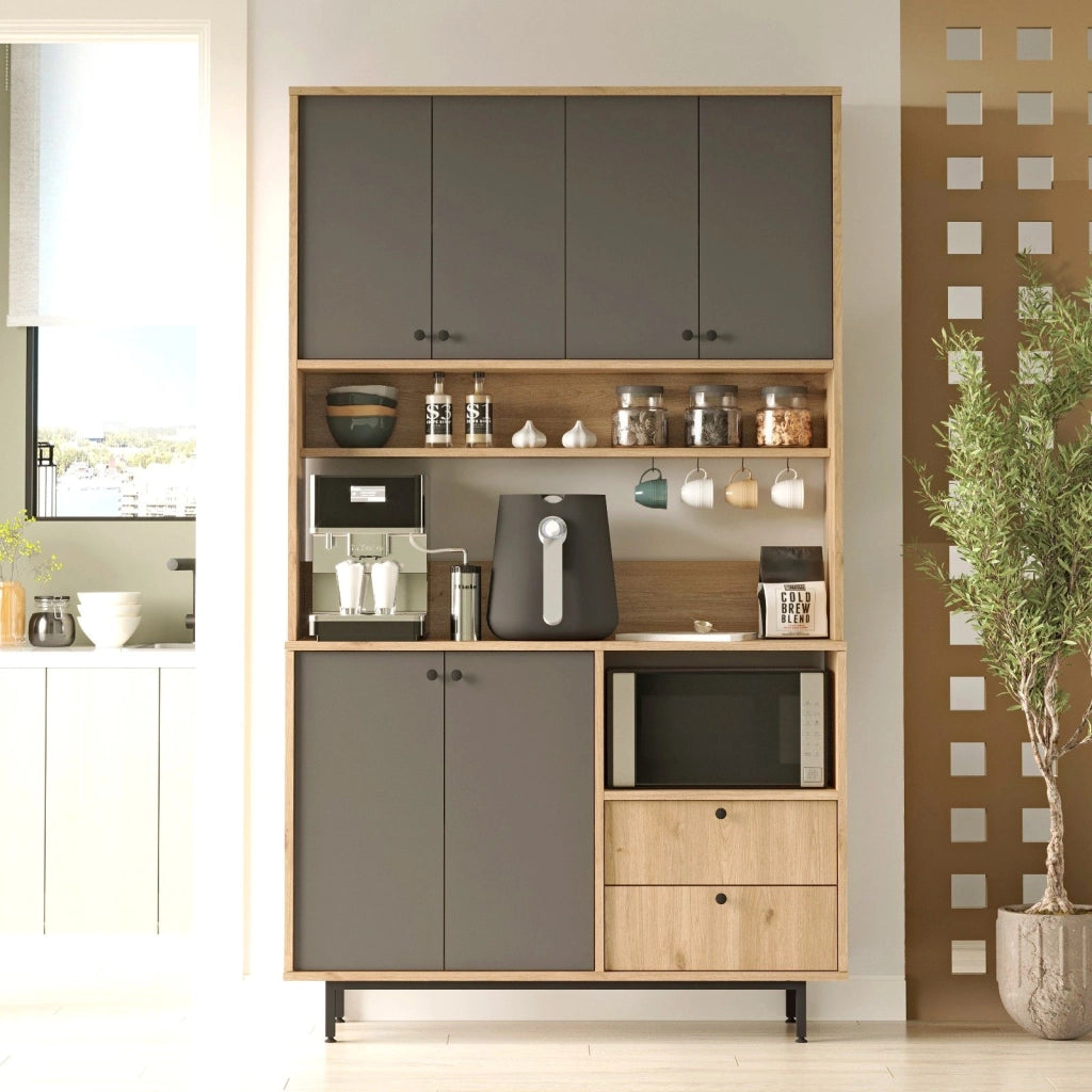 Madia Pianella, Credenza 4 Ripiani, 120x36x205h cm Nero Antracite