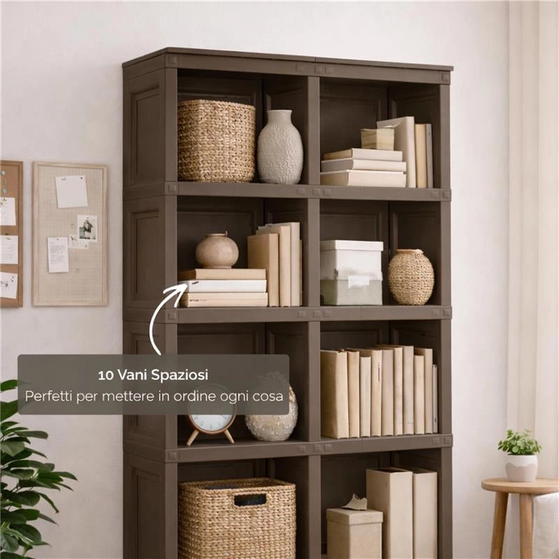 SCAFFALE 5 MODULI WENGÉ 79X42,5X203 CM CON 2 PUNTALI – LIBRERIA ALTA A VISTA SENZA ANTE PER ZONA LIVING E STUDIO