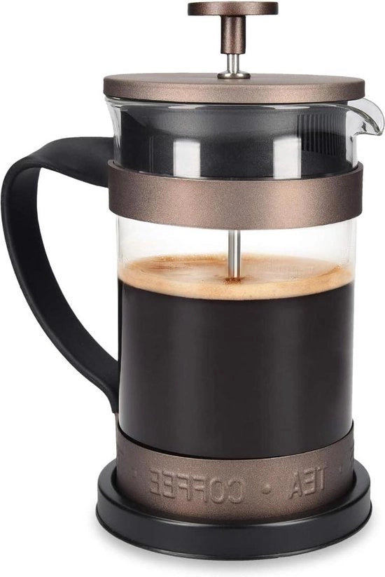 French press in acciaio inox con doppia parete - 0,6L - per caffè e tè - 15 x 10 x 18 cm - colore moka